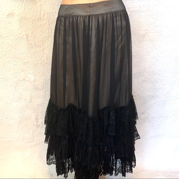 Tristan silk with black lace layers midi skirt - Picture 2 of 9